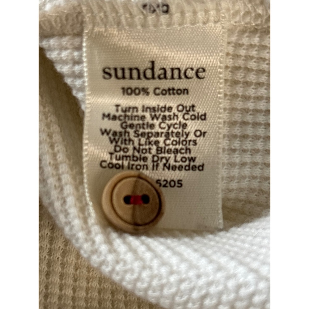 Sundance Women Cream Waffle Knit Henley Top Embroidered Trim Cotton Small - Picture 6 of 6